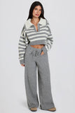 Knit Mid Rise Wide Leg Joggers in Grey