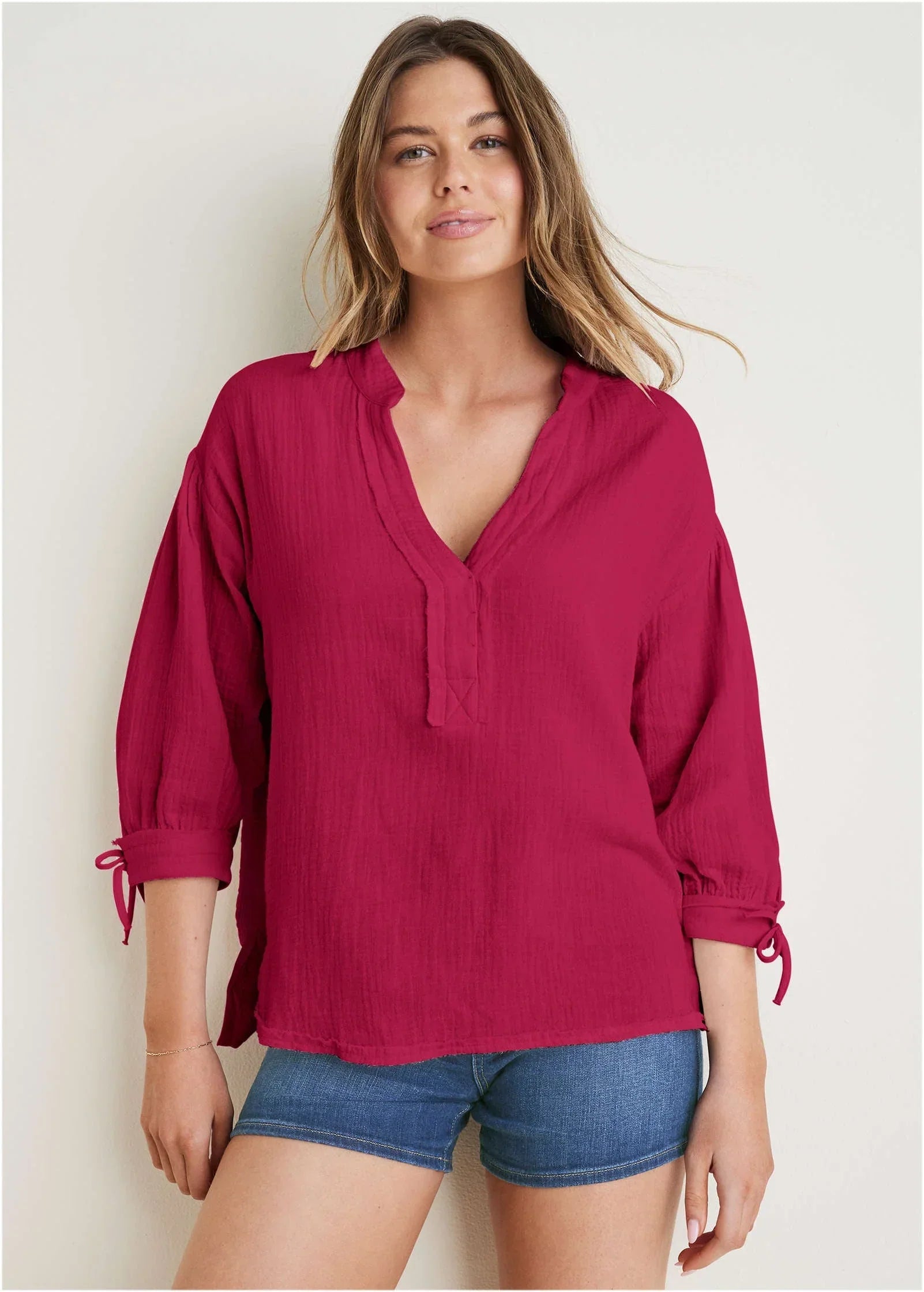 Textured Oversized Blouse Persian Red