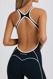 Petite Soft Active Open Back Jumpsuit in Black