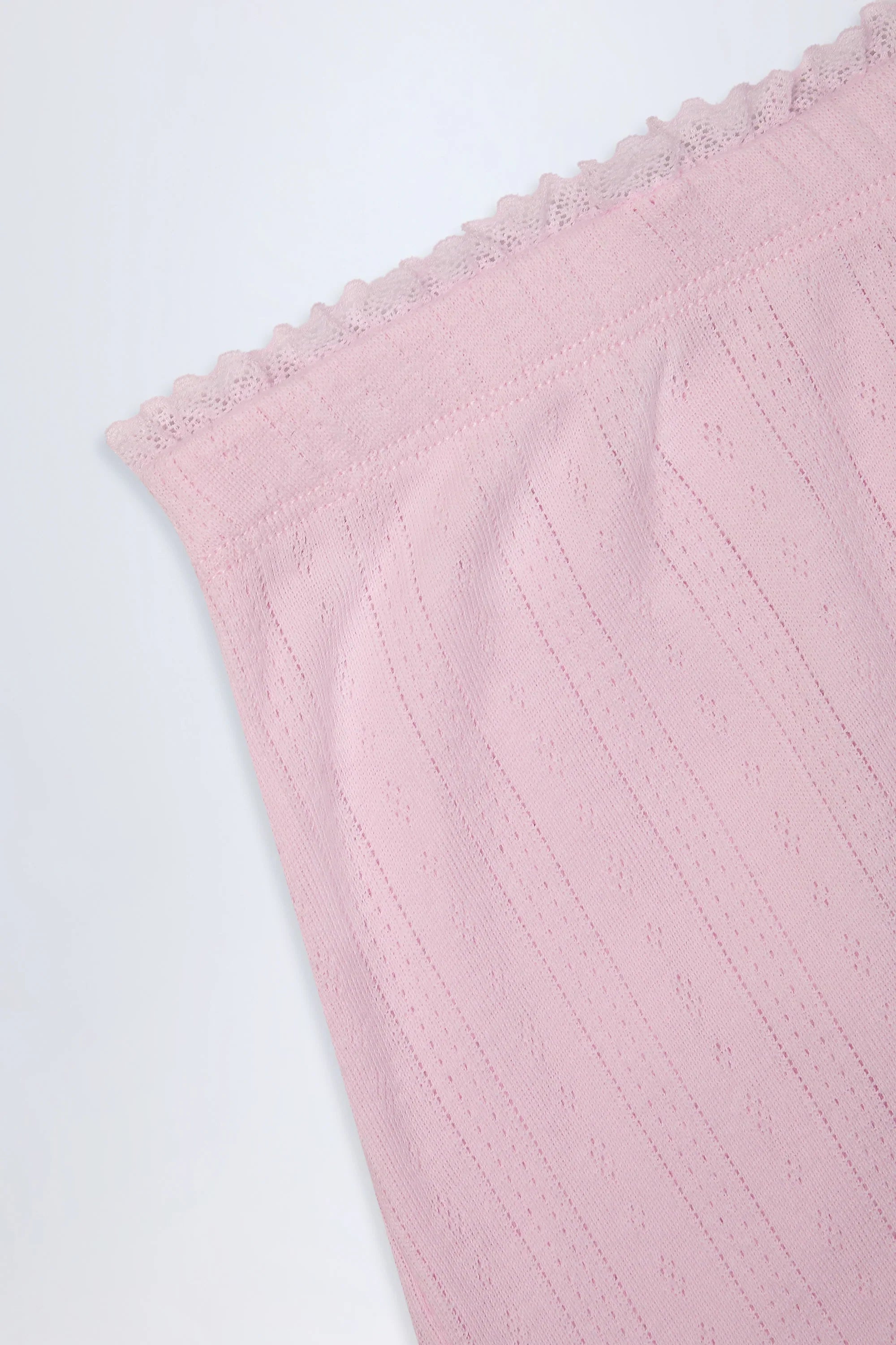 Pointelle Mid Rise Straight Leg Trousers in Baby Pink