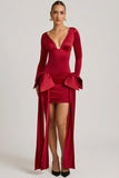 Bow Detail Ruched Mini Dress in True Red