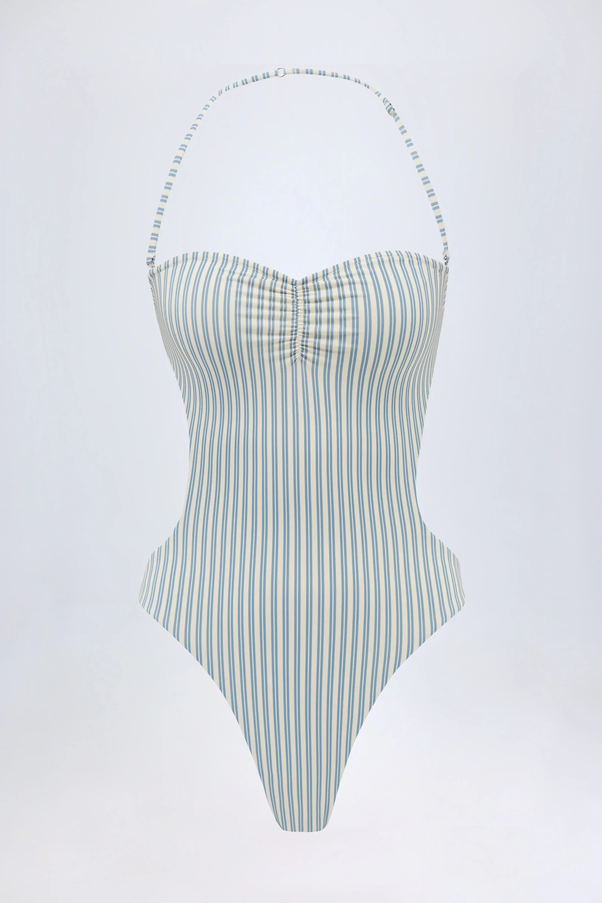 Cut Out Halterneck Swimsuit in Teal Double Stripe