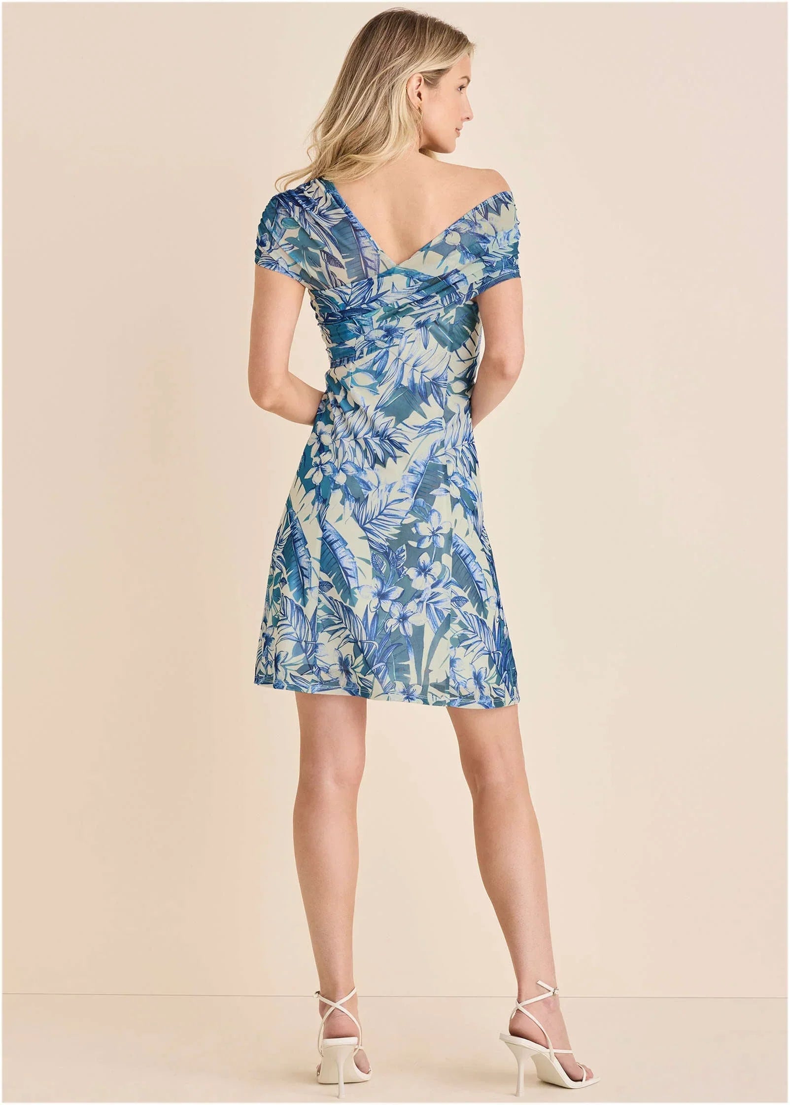 One Shoulder Mesh Mini Denim Floral