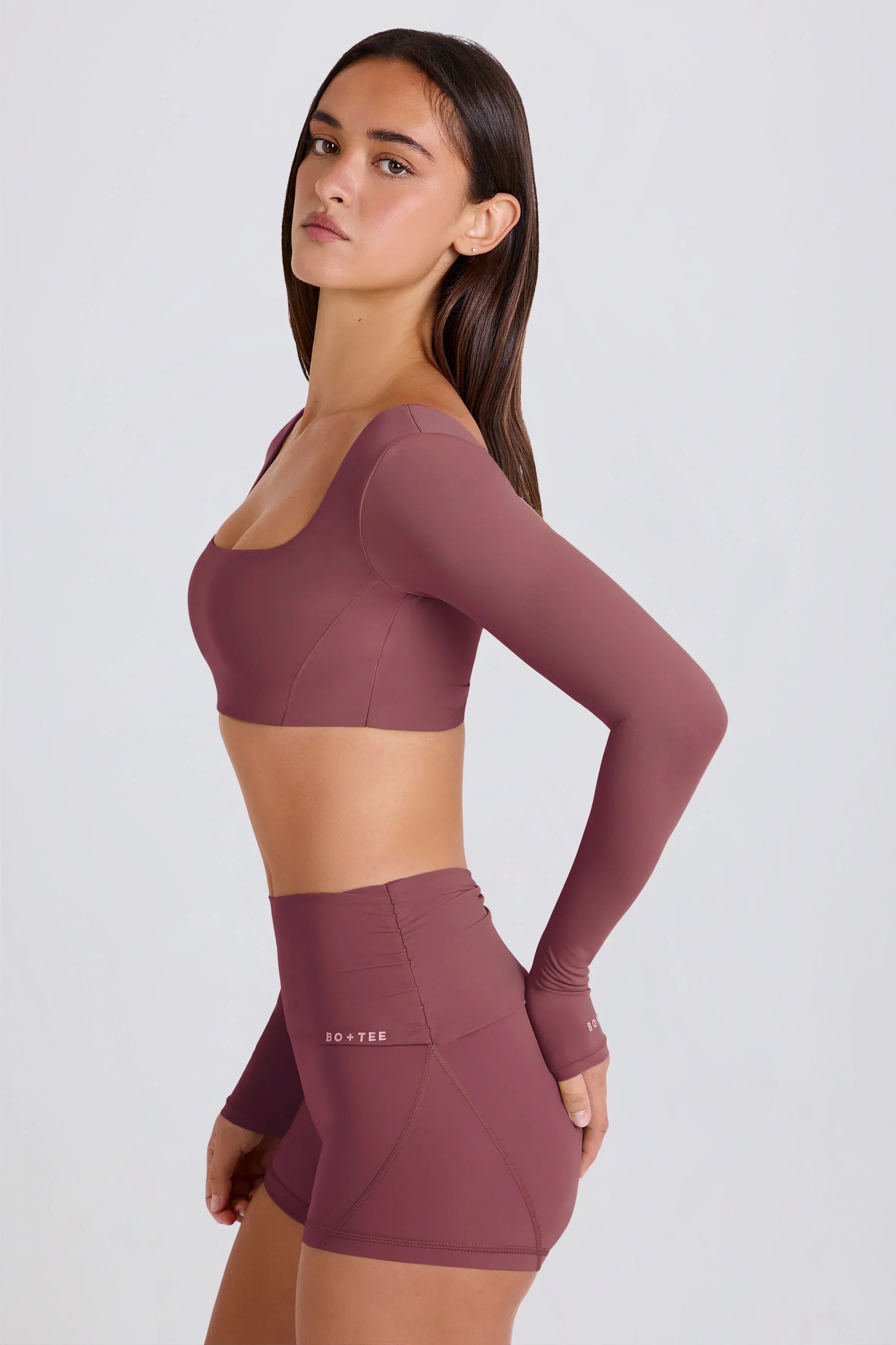 Long Sleeve Crop Top in Acai