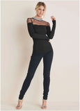 Embellished Neck Mesh Top Jet Black