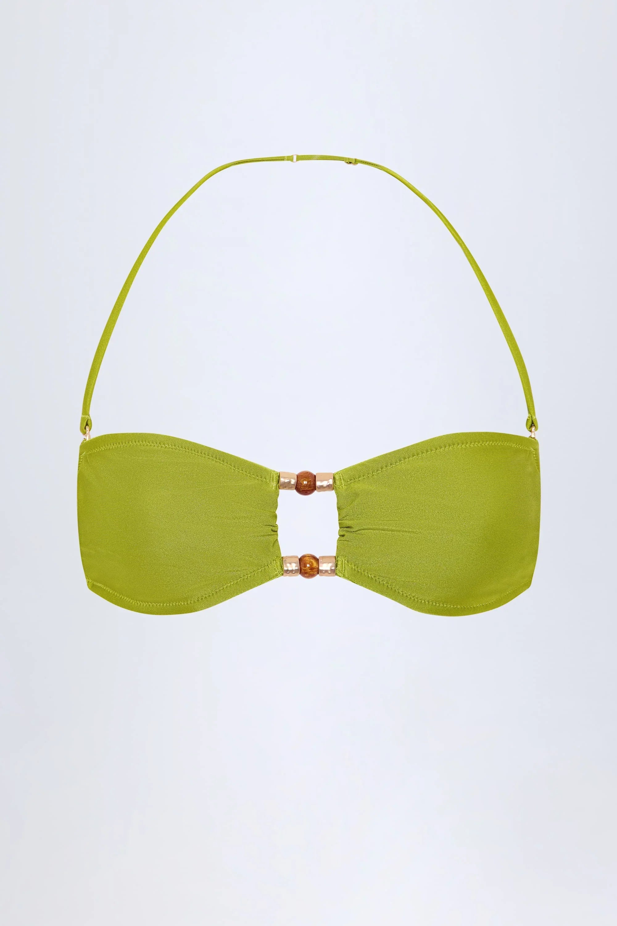 Bead Embellished Bandeau Bikini Top in Olive Green