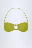 Bead Embellished Bandeau Bikini Top in Olive Green
