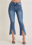 Rhinestone Kick Flare Jeans Medium Wash