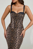 Layered Bra Detail Fishtail Midaxi Dress in Leopard Print
