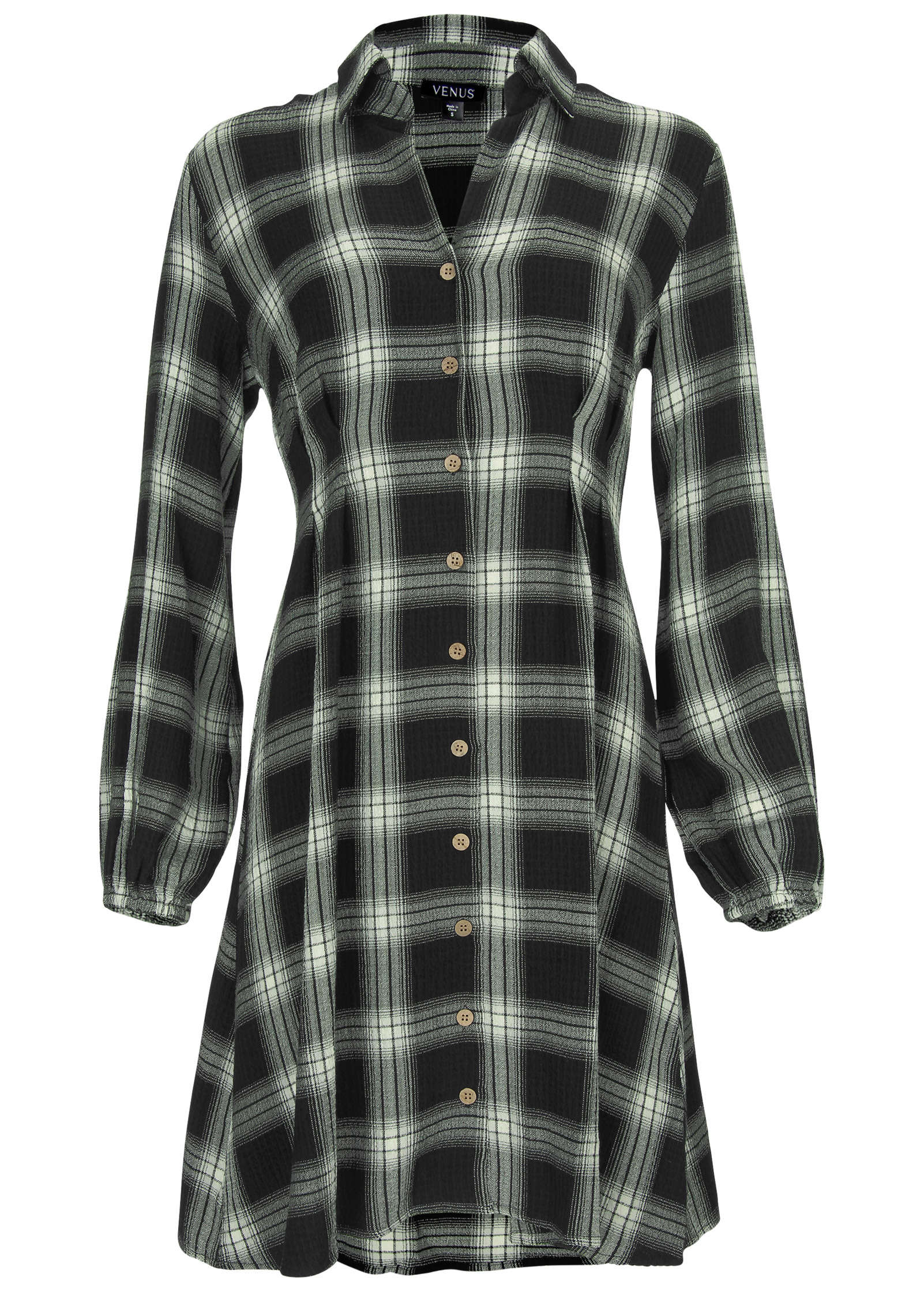 Brushed Plaid Dress White Black