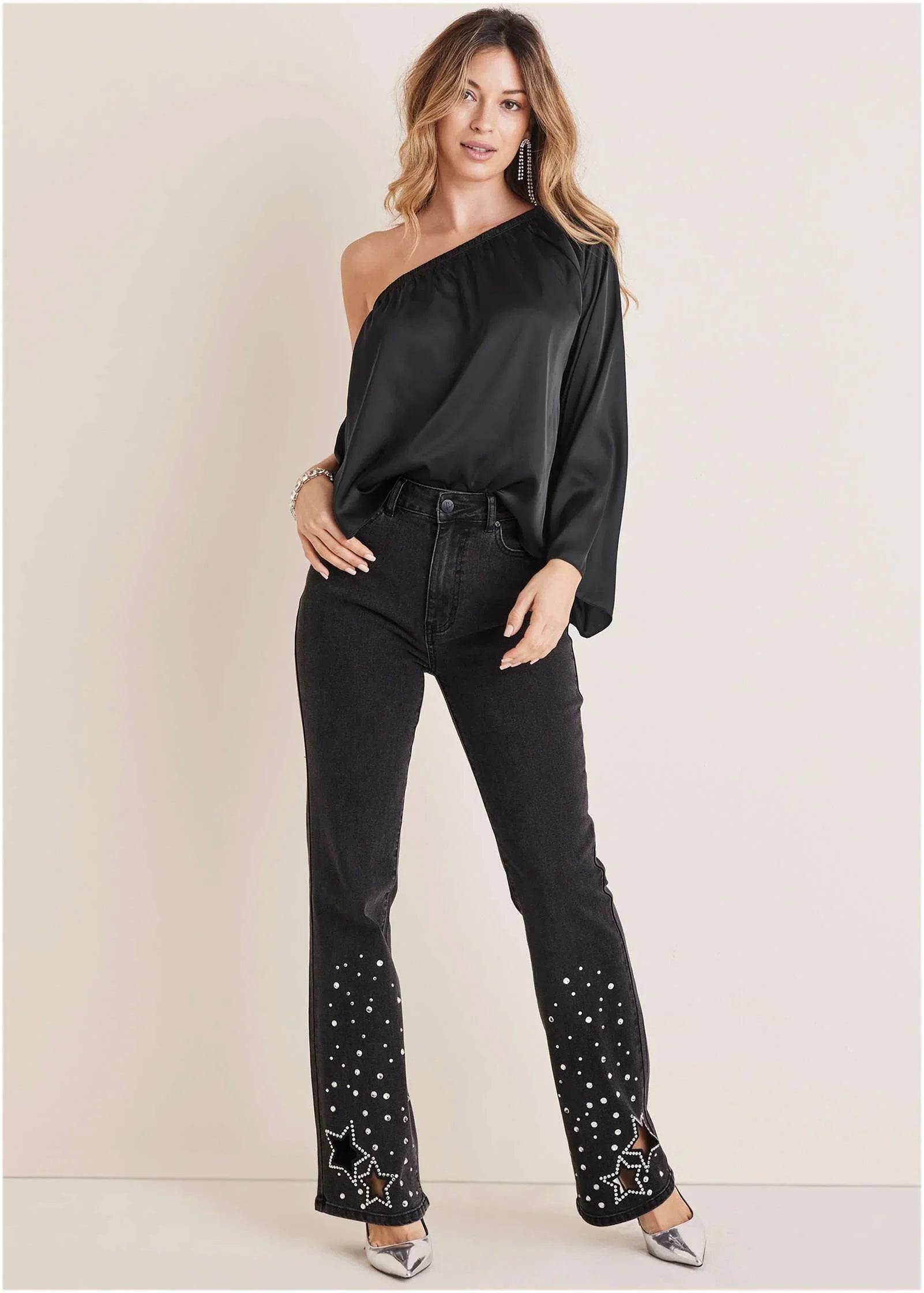 Rhinestone Embellished Jeans Black Wash