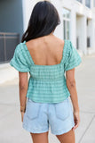 Amie Teal Plaid Ruffle Trim Babydoll Top