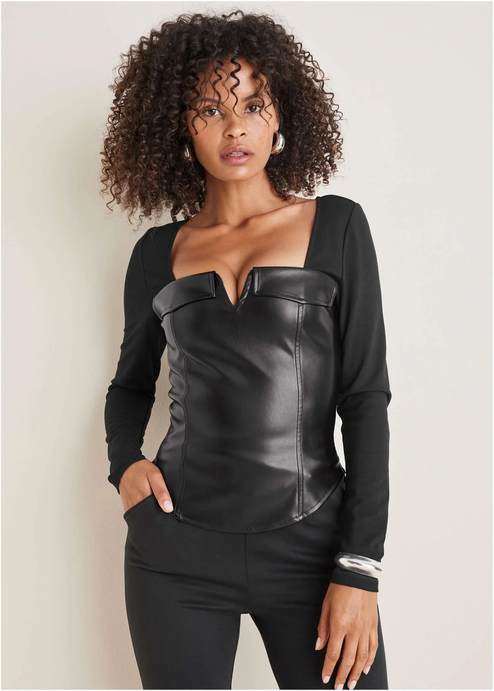 Faux Leather Corset Top Jet Black