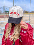 BASEBALL Red on Black Stripe Vintage Hat PREORDER