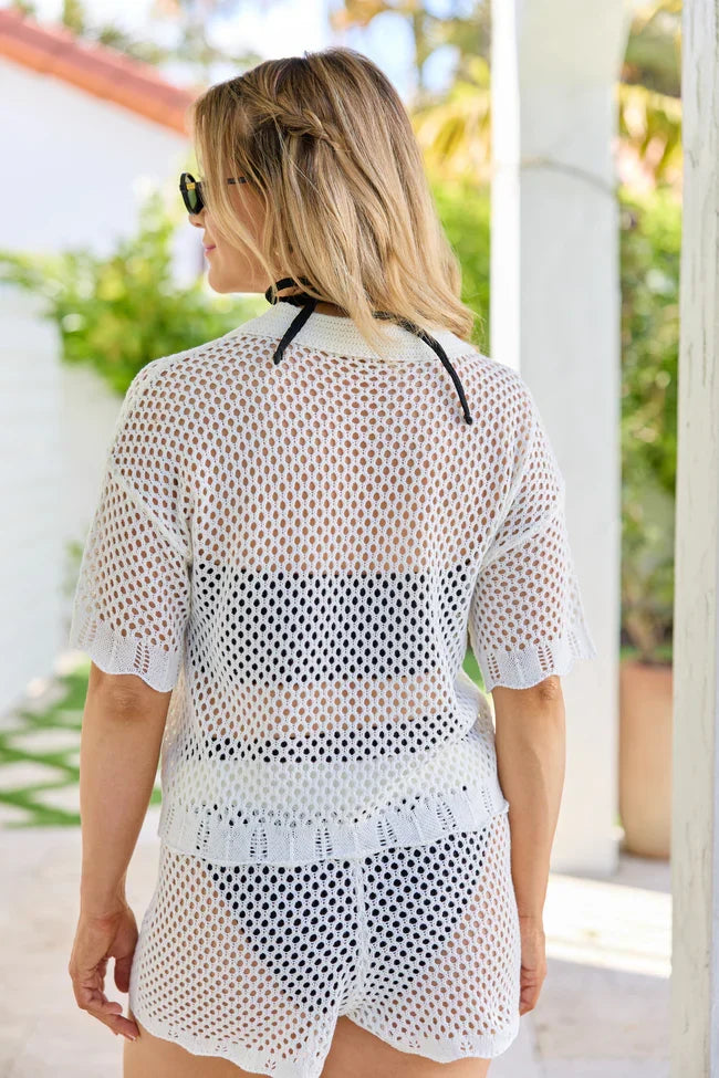 White Crochet Swim Cover Up Top