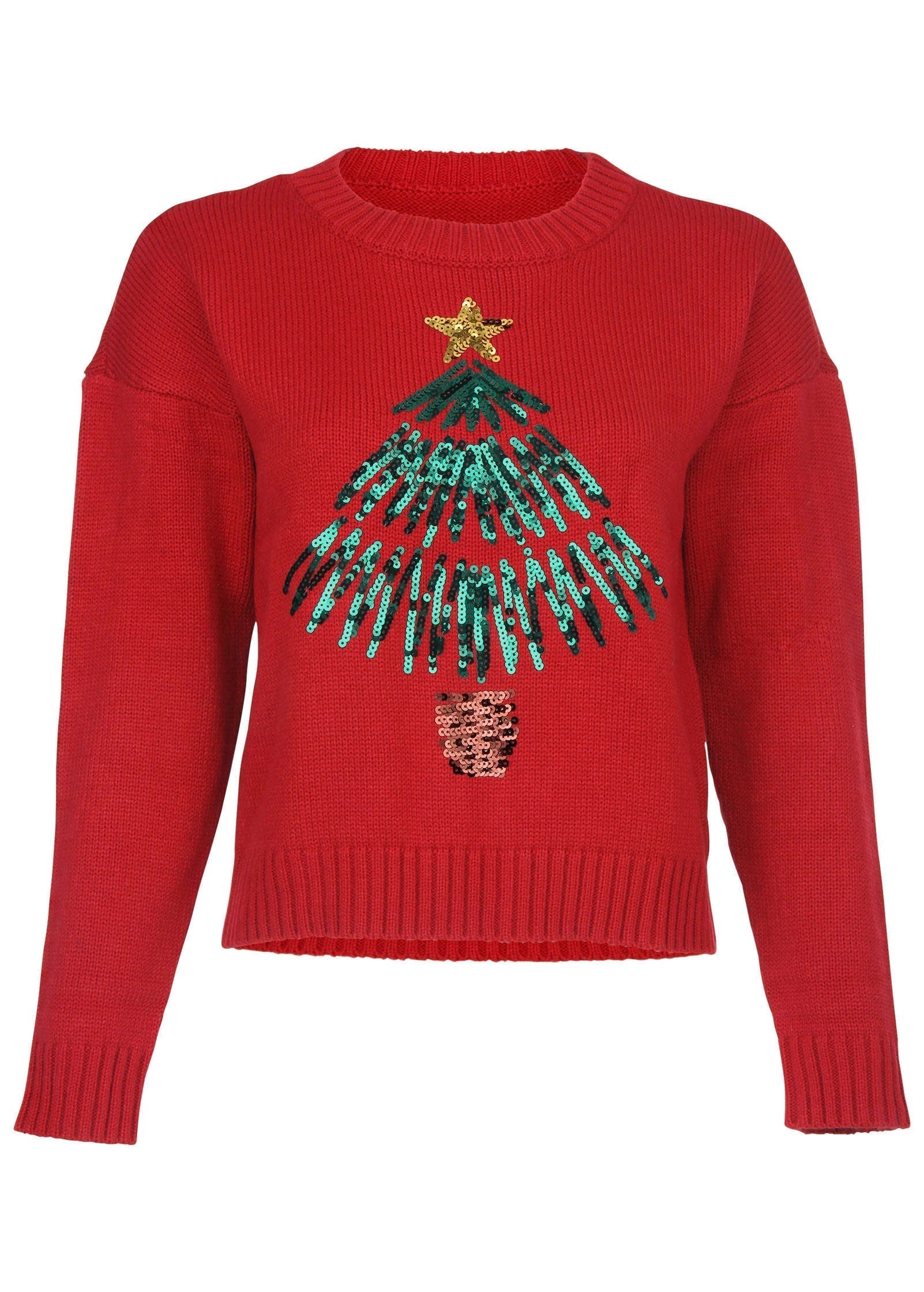 Sequin Tree Sweater Haute Red