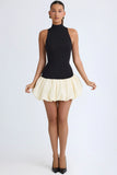 Modal Turtleneck Drop Waist Bubble Hem Mini Dress in Black