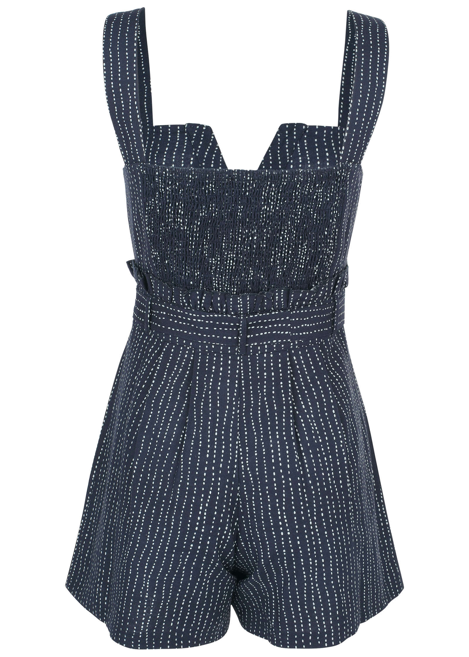 Casual Linen Romper Navy Dot Stripe