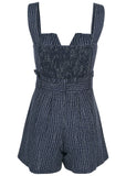Casual Linen Romper Navy Dot Stripe
