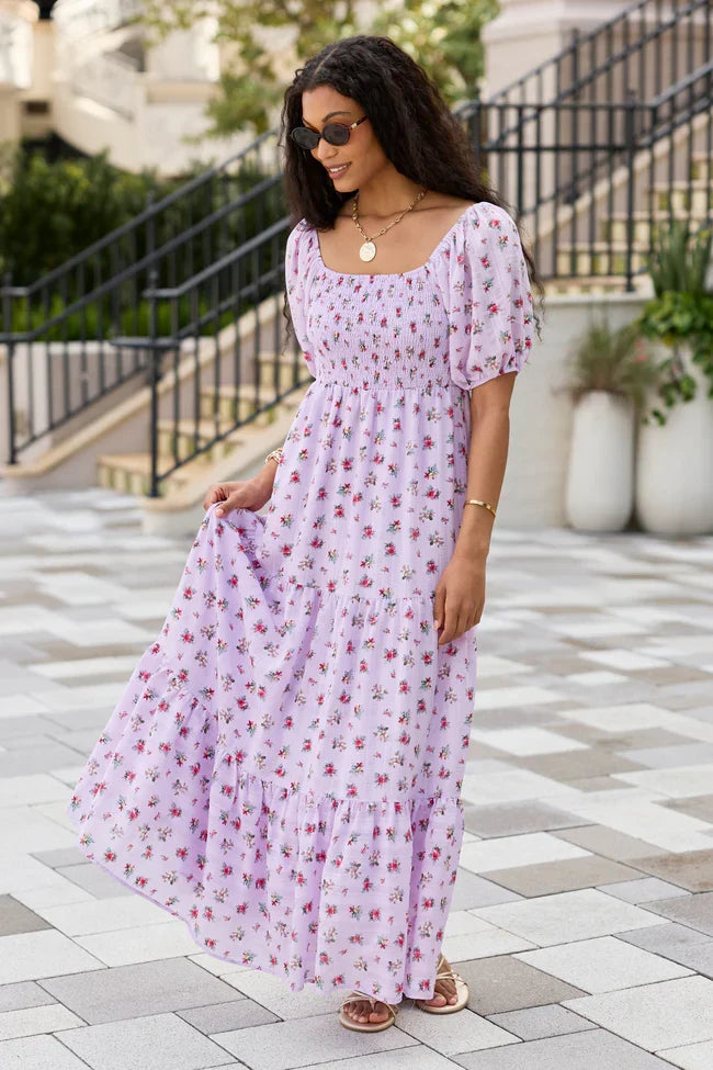 Aurora Lavender Smocked Top Maxi Dress