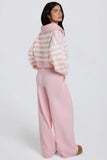 Knit Mid Rise Wide Leg Joggers in Soft Pink