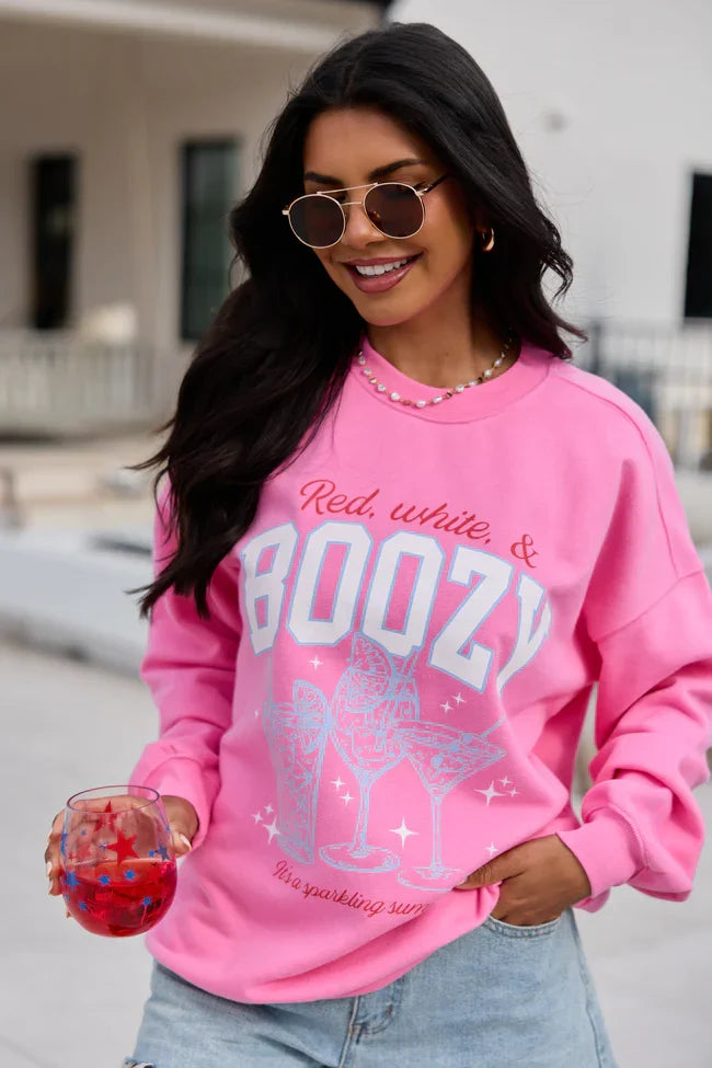 Red White Boozy Pink Graphic Sweatshirt