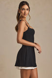 Bow Detail Pleated A Line Mini Dress in Black