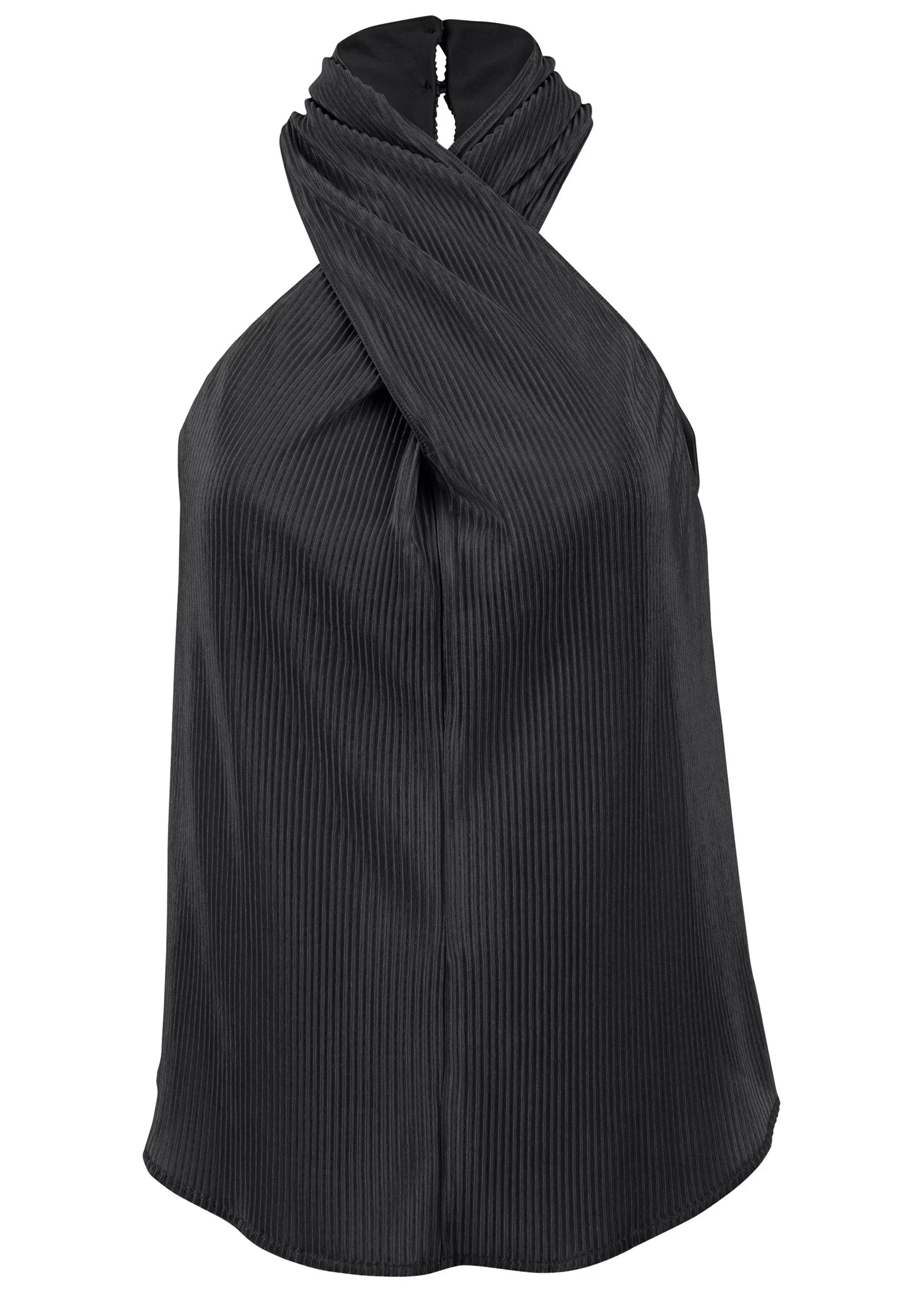 Plisse Cross Neck Tank Jet Black