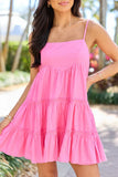 Change My Tune Hot Pink Square Neck Solid Romper Dress