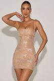 Embellished Bow Detail Mini Dress in Almond