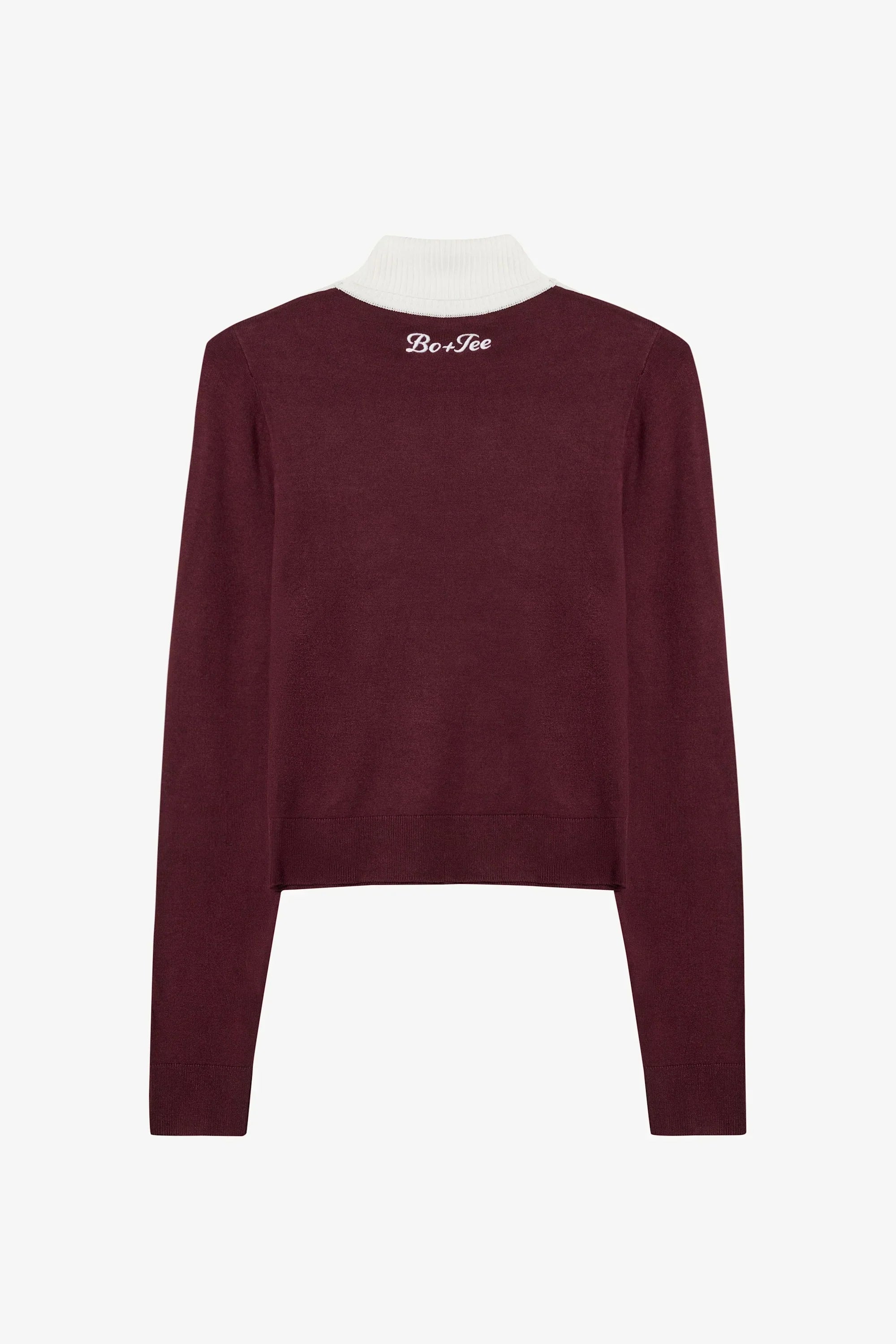 Knit Long Sleeve Fitted Top in Burgundy