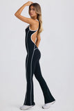 Petite Soft Active Open Back Jumpsuit in Black