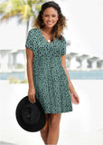 Printed V Neck Dress Green Black