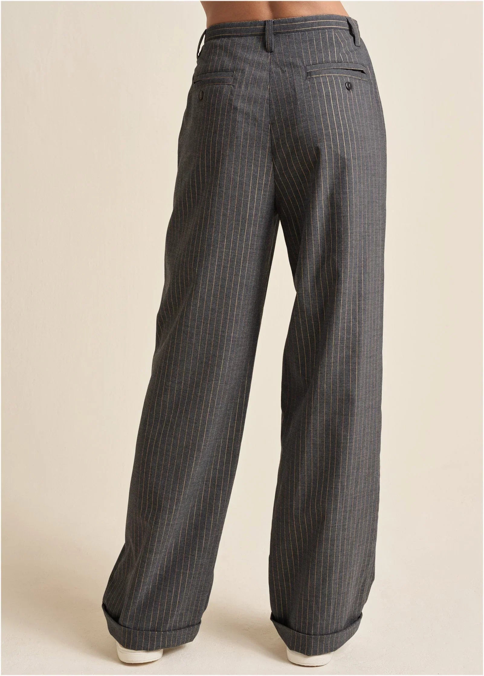 Stripe Wide Leg Trousers Grey Gold