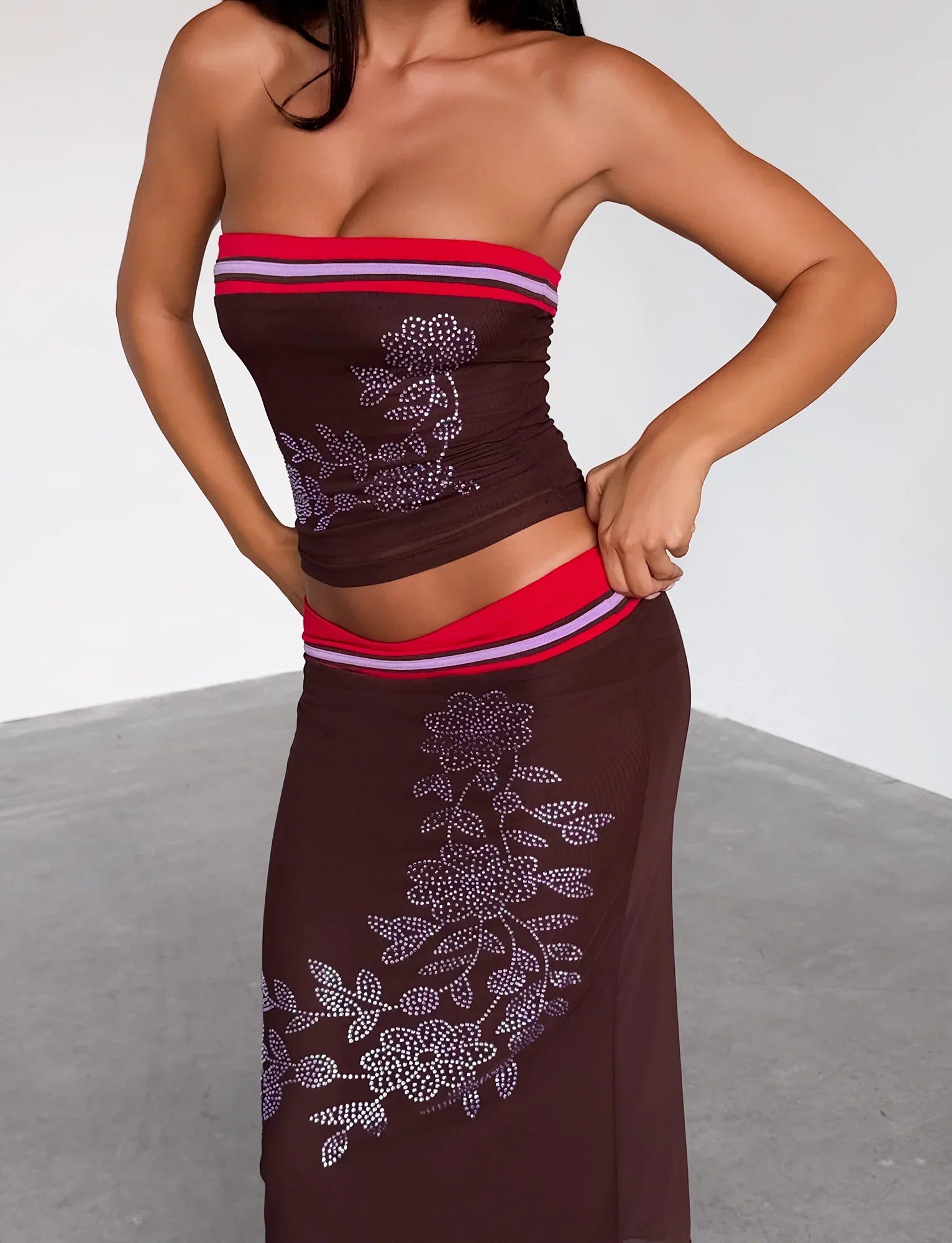 SERAH DIAMANTE MIDI SKIRT CHOCOLATE