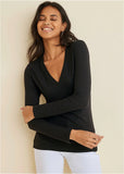 Ribbed Long Sleeve V Neck Black