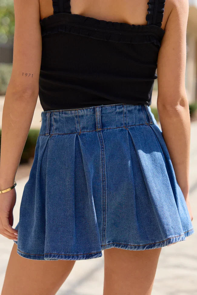 Spencer Pleated Denim Skort