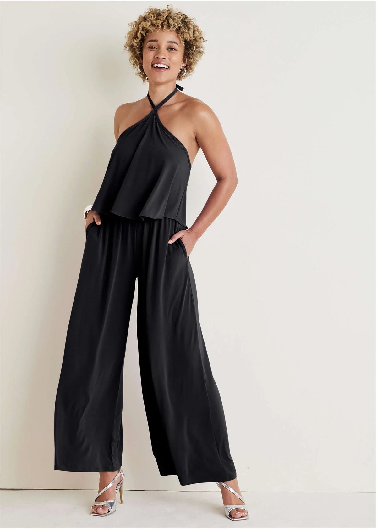 Cross Neck Jumpsuit Jet Black