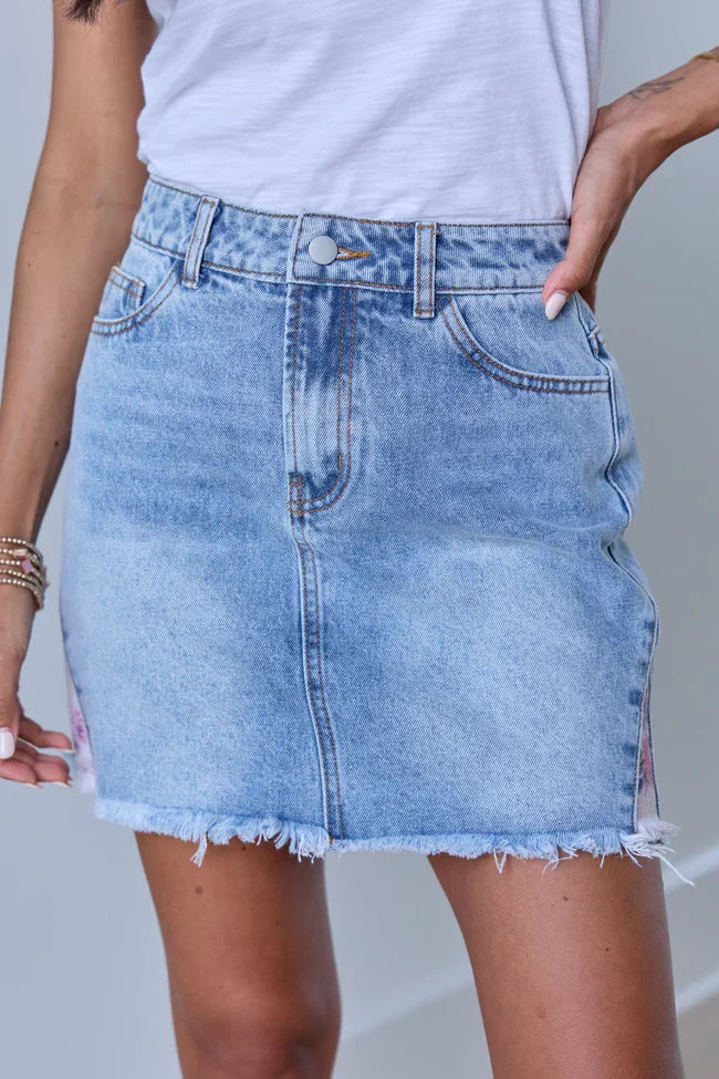 Addison Floral Inset Denim Mini Skirt