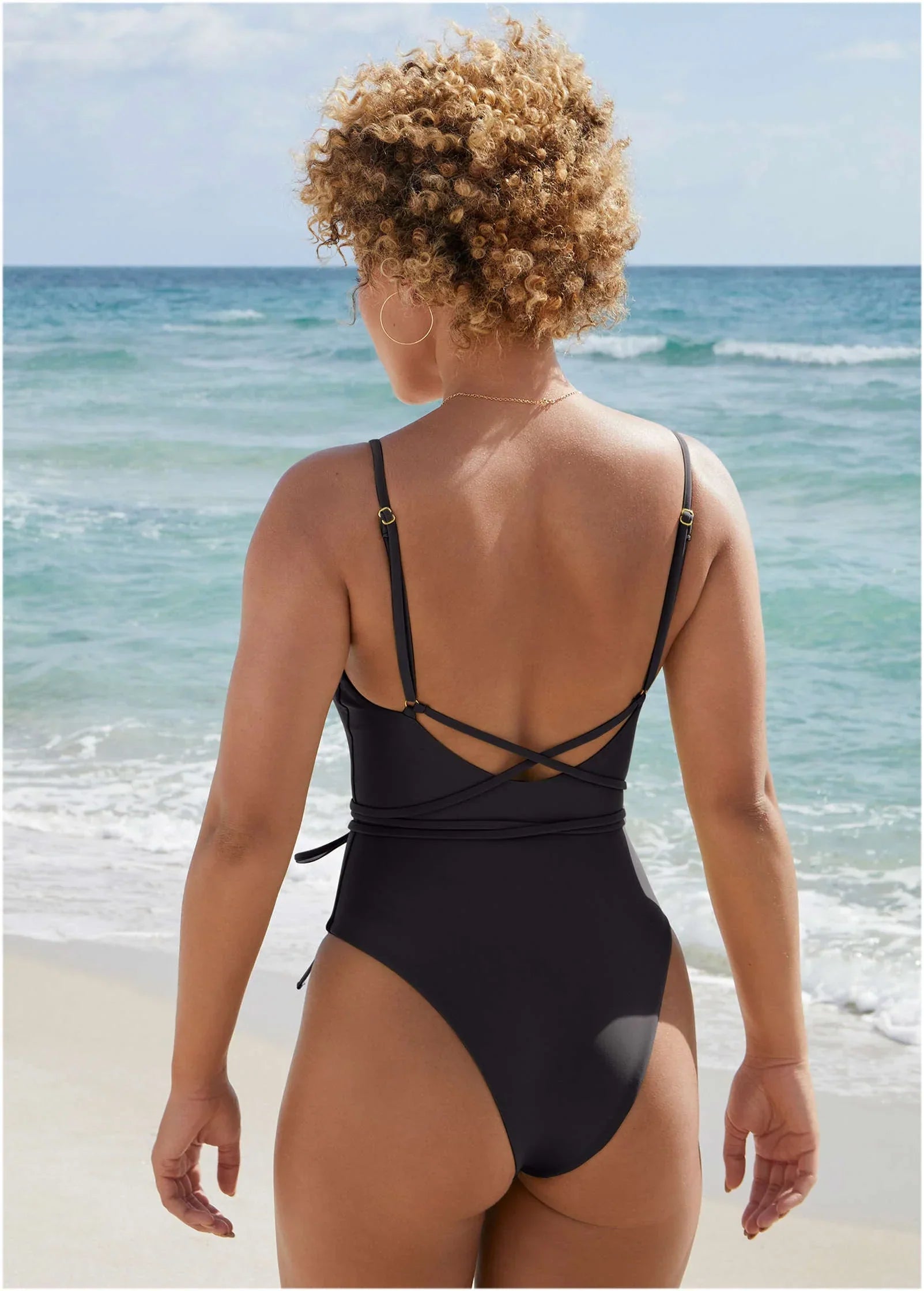 Strappy Tulum High Leg One Piece Jet Black