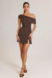 Modal Asymmetric A Line Mini Dress in Chocolate Brown