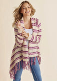 Stripe Fringe Cardigan Beige Multi