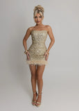 Sweeter Nights Embellished Feather Mini Dress Gold
