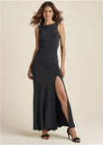 Open Back Slit Maxi Dress Black