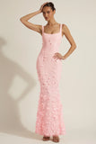Embellished Appliqué Soft Scoop Corset Gown in Pink