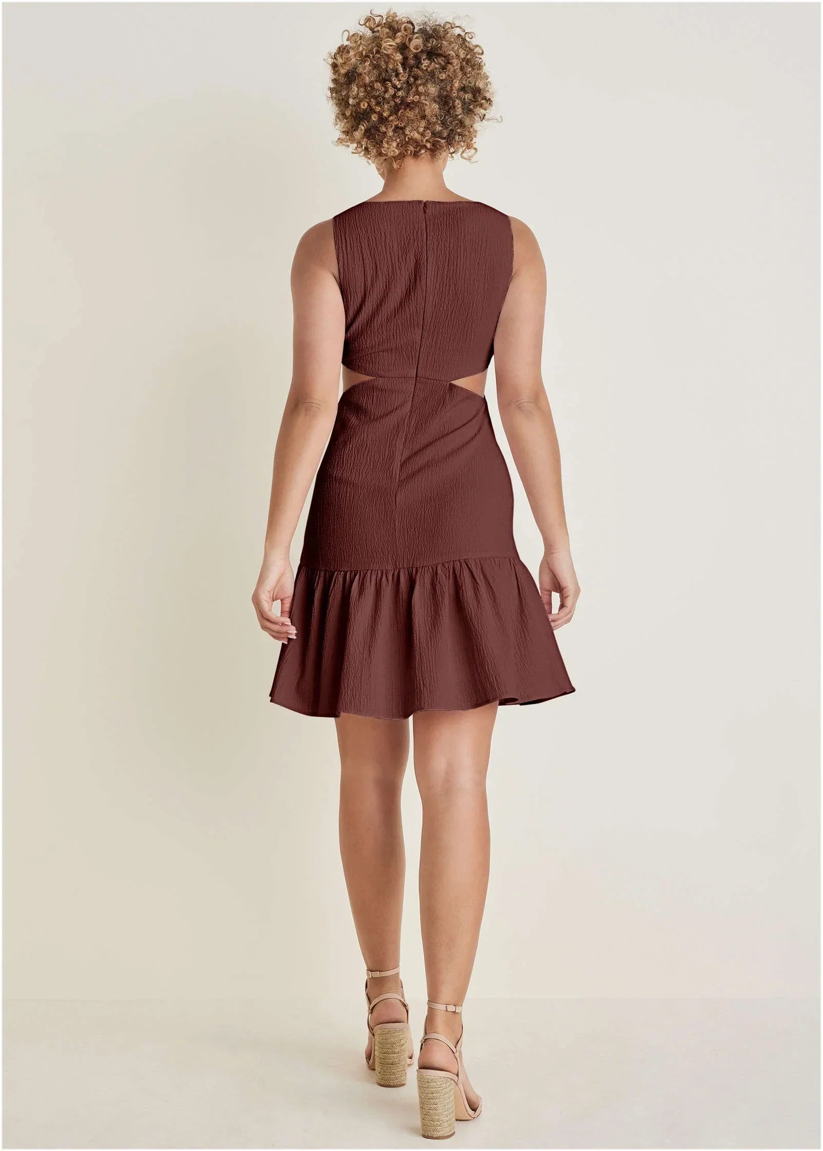 Fluted Satin Mini Dress Auburn