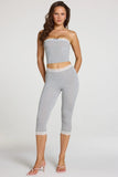 Modal Lace Trim Mid Rise Capri Leggings in Grey Marl