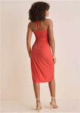 Side Tie Halter Midi Orange