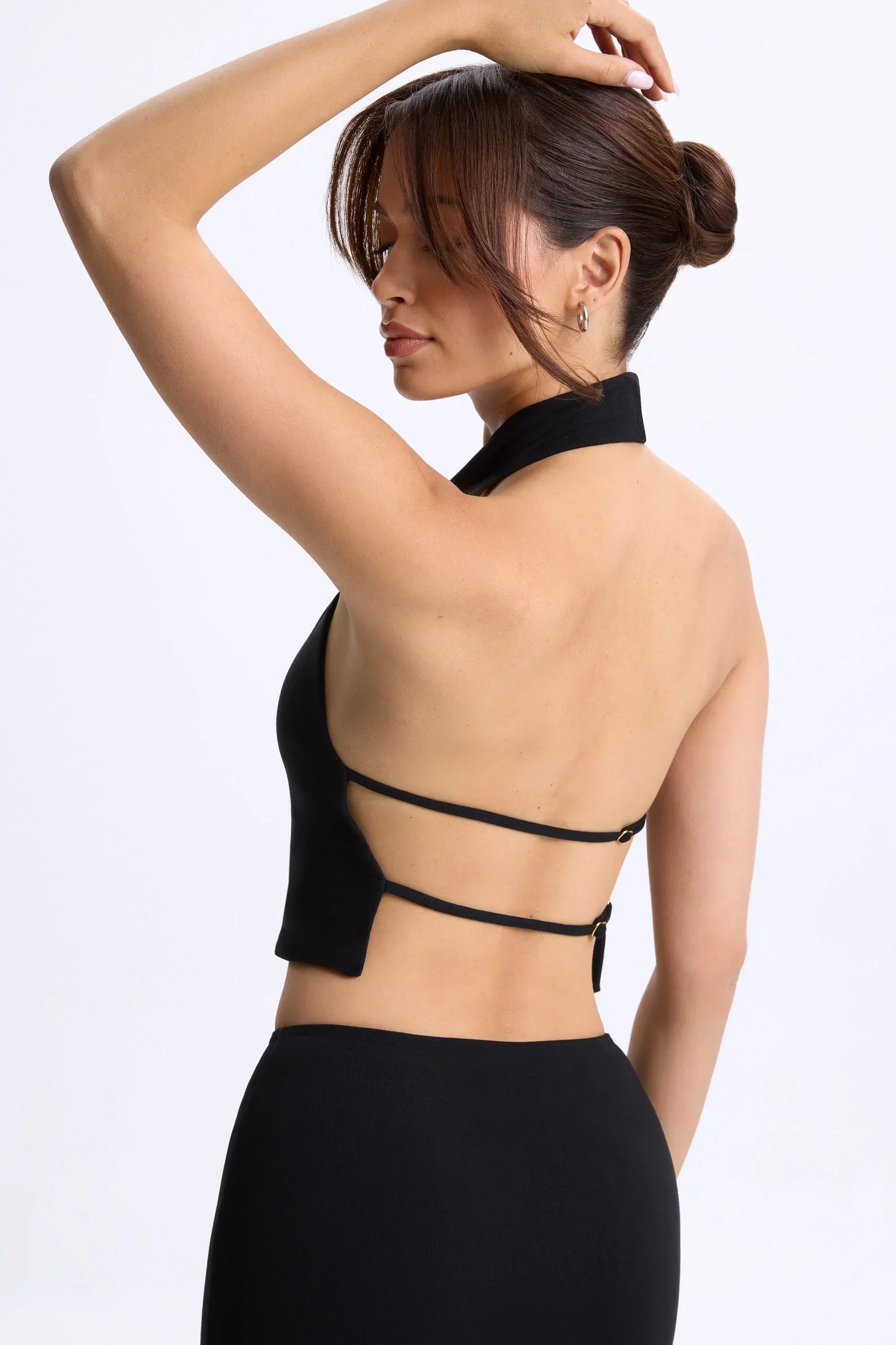 Modal Cowl Neck Open Back Top in Black