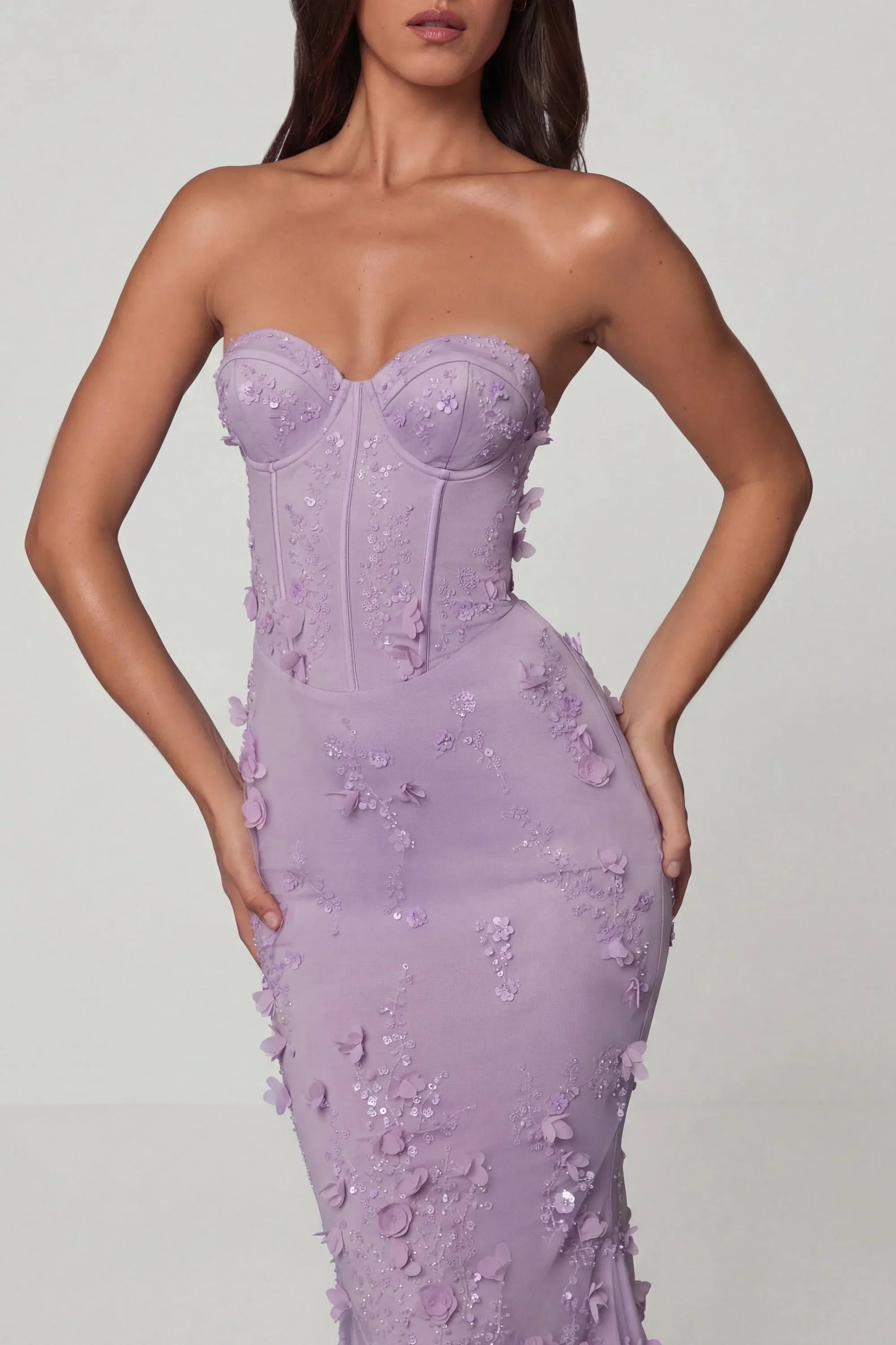 Lace Up Corset Maxi Dress in Lilac